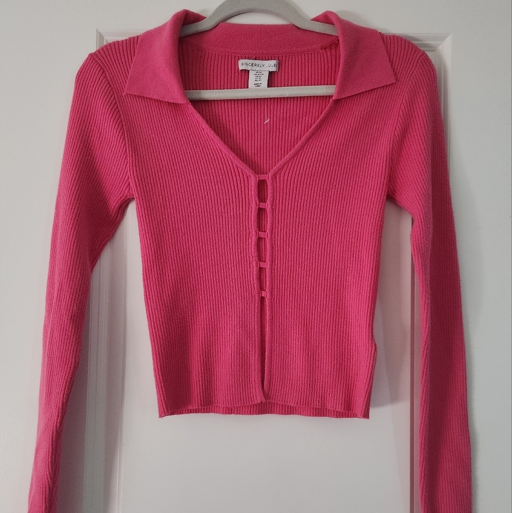 Vibrant Pink Ribbed Cardigan
